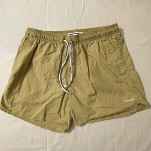 MAMMGIC Mens S/M Khaki Swim Trunks Elastic‎ Waist Drawstring Mesh Lined